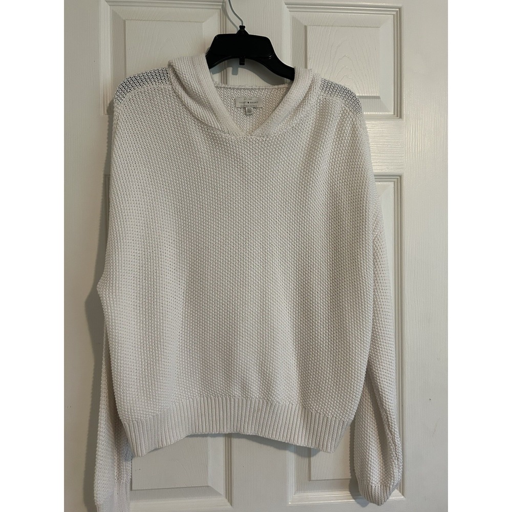 Lucky Brand White Pullover Hooded Knit Sweater Womens Medium